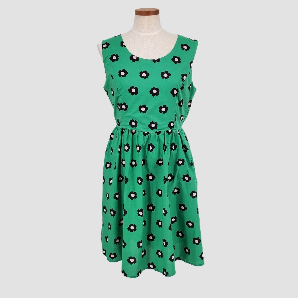 Tulip B Women XLarge Green Floral Sleeveless Fit and Flare Dress Pockets MDJD630 - Picture 8 of 10